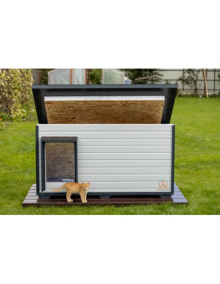 Cușcă câine, izolată termic, 2 incăperi, pereți 8 cm, Premium Plus Large vopsita gri