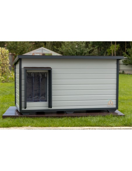 Cușcă câine, izolată termic, 2 incăperi, pereți 8 cm, Premium Plus Large vopsita in 2 nuante de gri